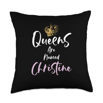 Christine Name Queen Personalized Women Girl Cute Pink Black Throw Pillow