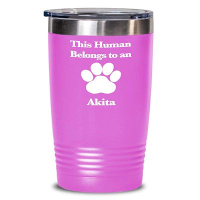 Akita Tumbler Travel Coffee Cup Dog Mom Fur Dad Human Belongs to this Pup