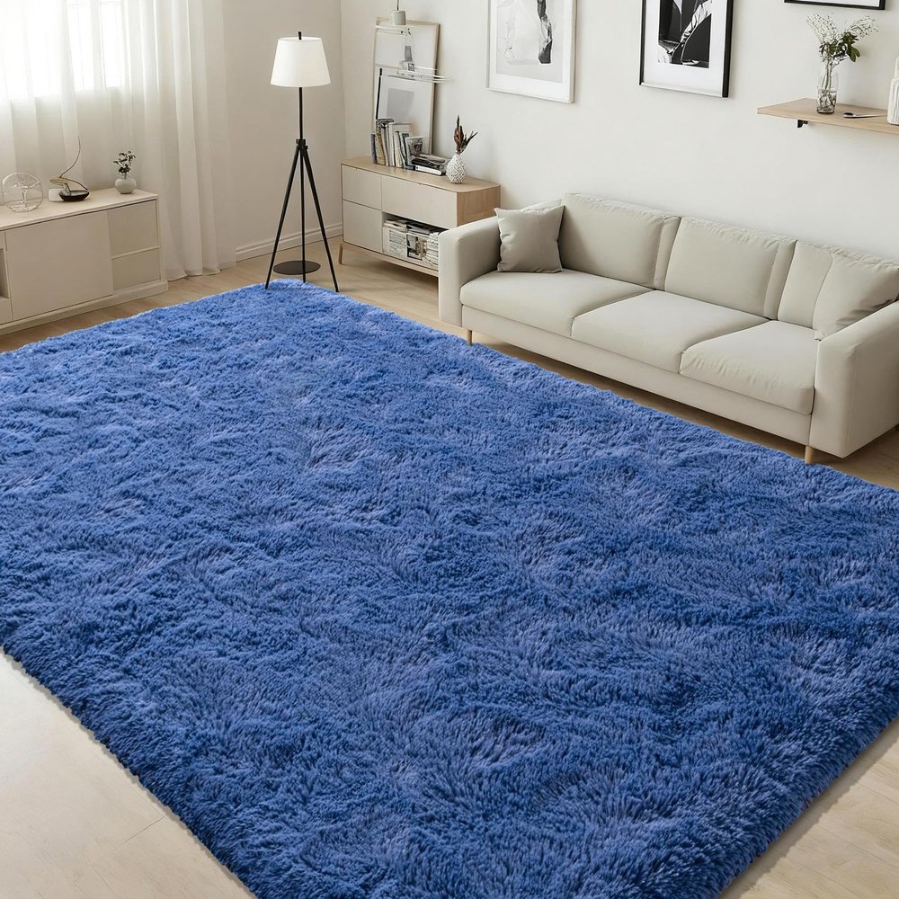 ISEAU Fluffy Rug Carpets Soft Shaggy Area Rugs Indoor Floor Mats for Kids Room Fuzzy Carpet Comfy Cute Nursery Mat Bedside Rug for Boys Girls Bedroom Living Room Home Decor, 6ft x 9ft, Light Navy