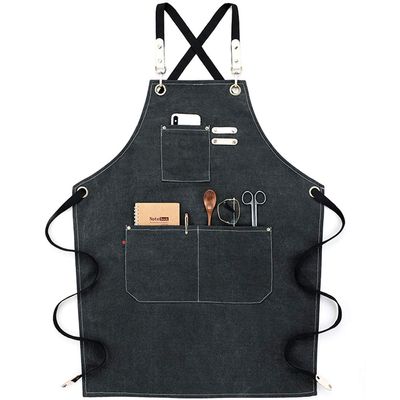 NEWGEM Cotton Canvas Cross Back Apron for Chef Cobbler Men Women with Pockets Kitchen Cooking Baking Woodworking Work Black