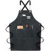 NEWGEM Cotton Canvas Cross Back Apron for Chef Cobbler Men Women with Pockets Kitchen Cooking Baking Woodworking Work Black view 1