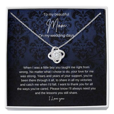 Birthday gifts Necklace Love Knot, To Mom On My Wedding Day, Mother Of The Groom Gift From Son, Son Day include Mahogany style Luxury box For Daug, White