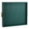 HofferRuffer Extra Large Serving Tray with Handles, Elegant Faux Leather Storage Decorative Tray for Coffee Table, Ottoman, Console Table (Green Tray+Golden Handle) view 1