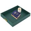 HofferRuffer Extra Large Serving Tray with Handles, Elegant Faux Leather Storage Decorative Tray for Coffee Table, Ottoman, Console Table (Green Tray+Golden Handle) view 2