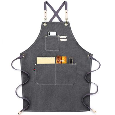 NEWGEM Cotton Canvas Cross Back Apron for Chef Cobbler Men Women with Pockets Kitchen Cooking Baking Woodworking Work Dark Gray