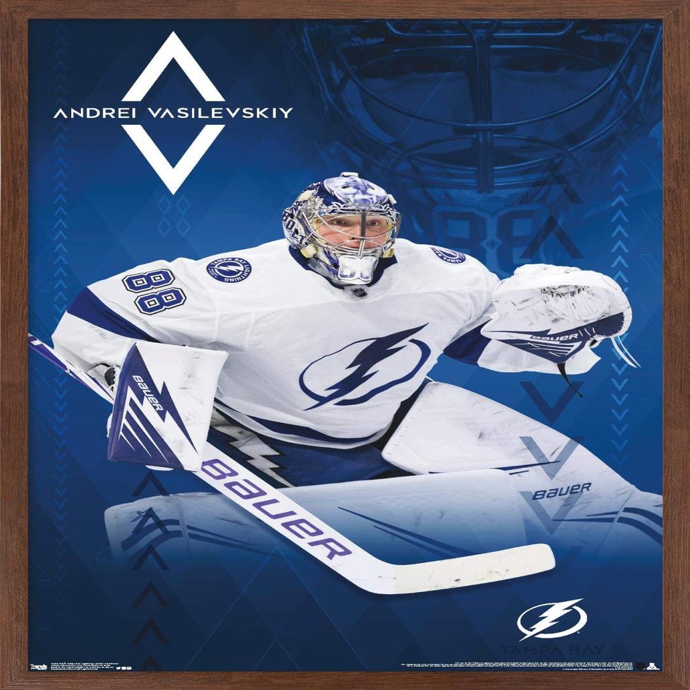 Trends International NHL Tampa Bay Lightning - Andrei Vasilevskiy 19 Wall Poster, 22.375" x 34", Mahogany Framed Version