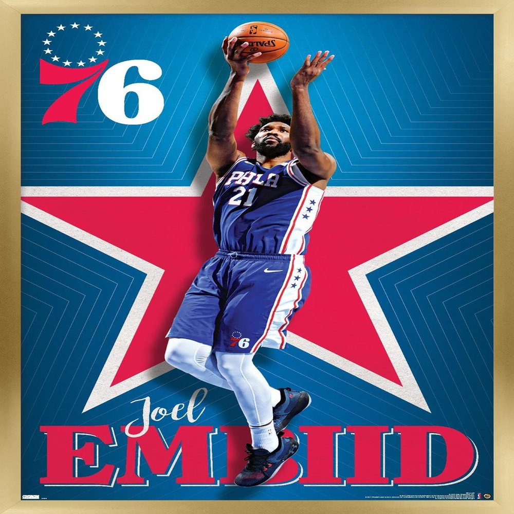 NBA Philadelphia 76ers - Joel Embiid 20 Wall Poster, 22.4L" x 14.7W", Gold Framed Version