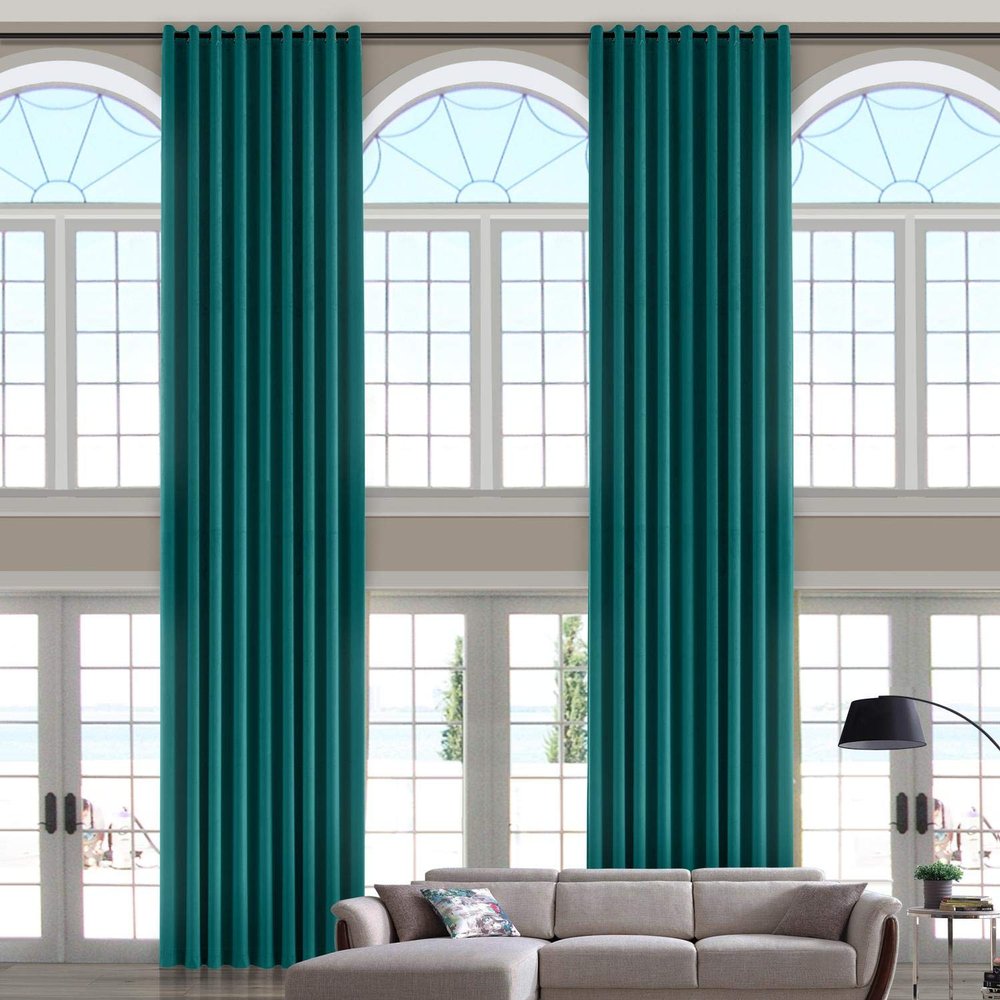 ChadMade 106 Wide x 180 Long Inches Velvet Curtain Grommet Top Extra Long Drape High Ceiling Drapery for Loft Living Room Home Movie Theater Stage Auditorium, Everlade Teal (1 Panel), Leon Collection