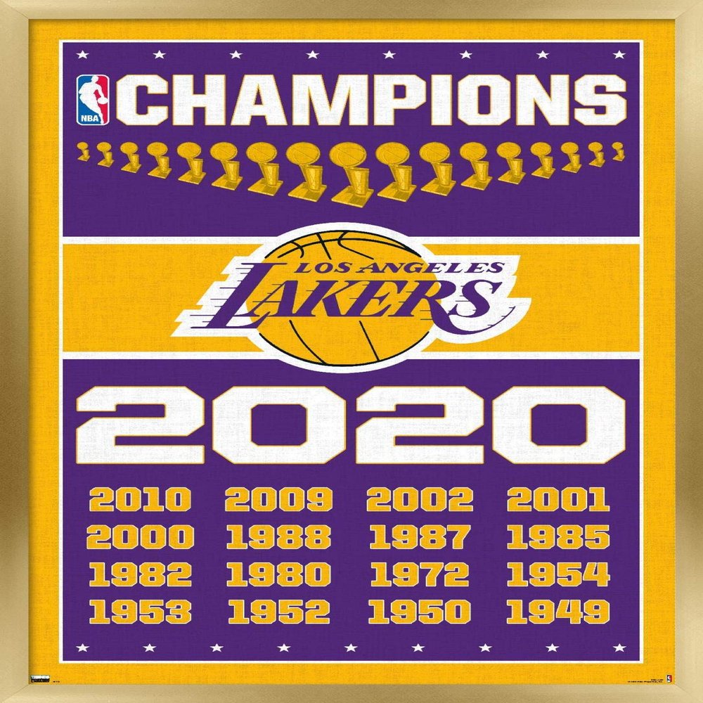 NBA Los Angeles Lakers - Champions 20 Wall Poster, 34L" x 22.4W", Gold Framed Version