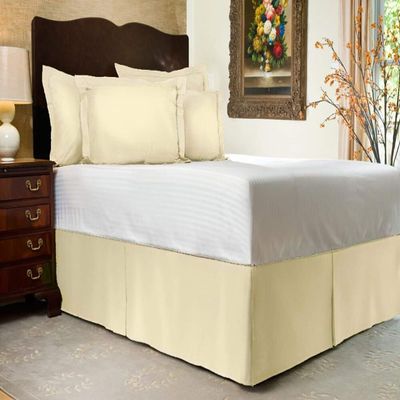 3 PC Premium Bed Skirt 100% Combed Cotton 600 Thread Counts Cal-King Size | Ivory Pleated Dust Ruffle Bed Skirt Collection 16" Drop Length Pleated Styling (Bed Skirt with 2 Pillow Shams)