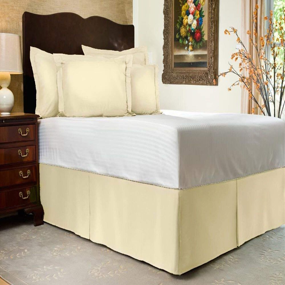 3 PC Premium Bed Skirt 100% Combed Cotton 600 Thread Counts Cal-King Size | Ivory Pleated Dust Ruffle Bed Skirt Collection 20" Drop Length Pleated Styling (Bed Skirt with 2 Pillow Shams)
