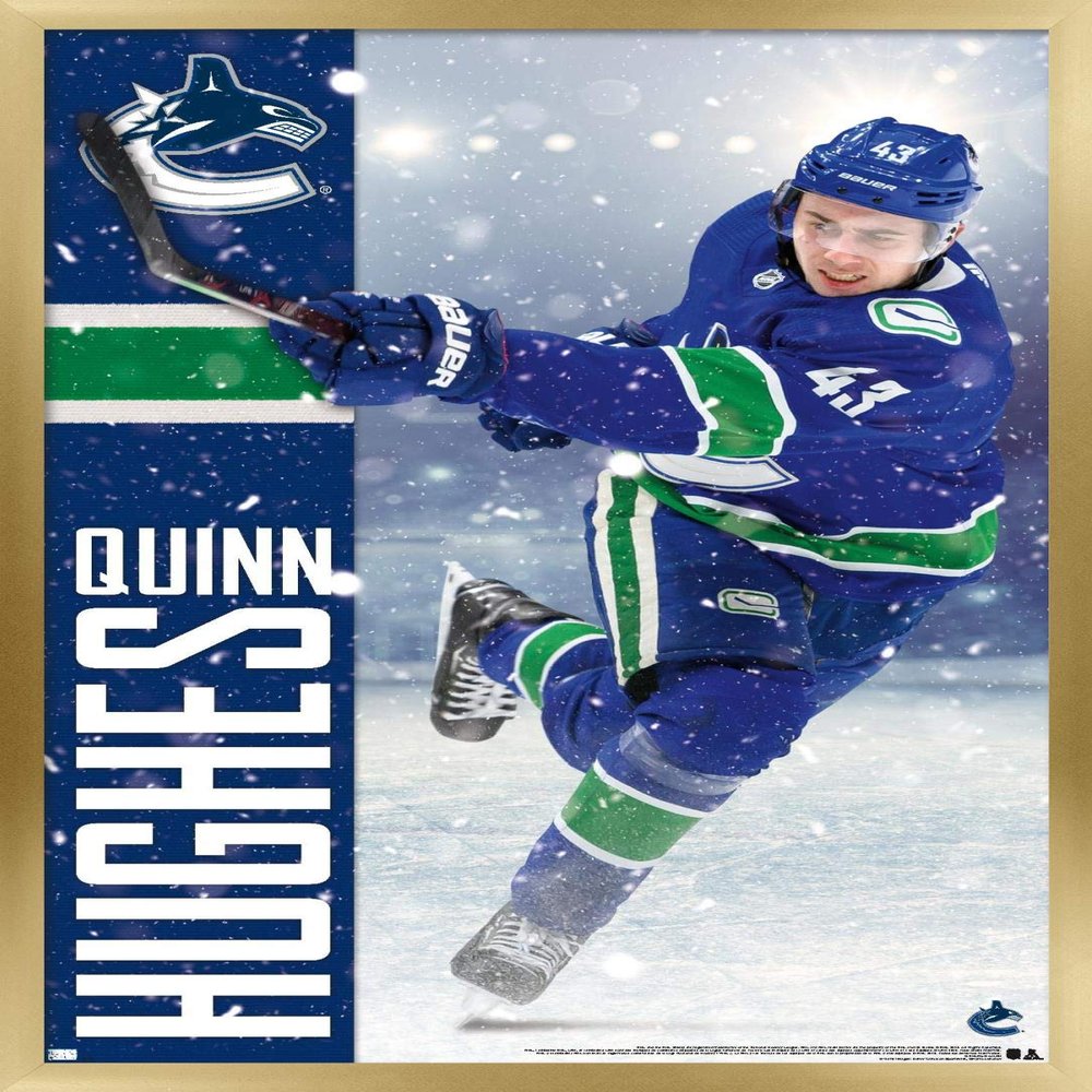 NHL Vancouver Canucks - Quinn Hughes 20 Wall Poster, 22.4L x 14.7W, Gold Framed Version