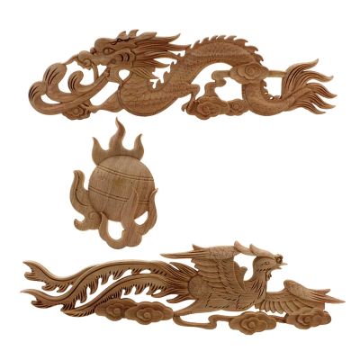 DUO ER Chinese Dragon Wood Carved Decal Corner Appliques Frame Wall Doors Furniture Woodcarving Wedding Decoration Vintage Home Decor (Color : 30cm)