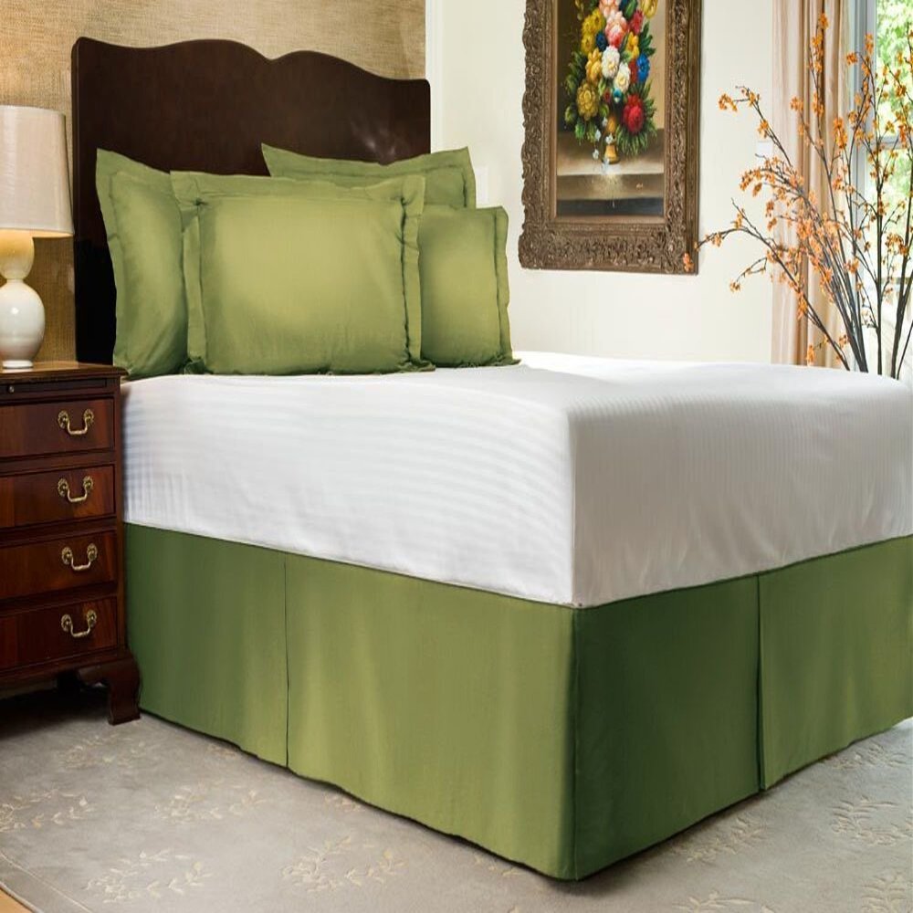 3 PC Premium Bed Skirt 100% Combed Cotton 600 Thread Counts Cal-King Size | Sage Pleated Dust Ruffle Bed Skirt Collection 16" Drop Length Pleated Styling (Bed Skirt with 2 Pillow Shams)