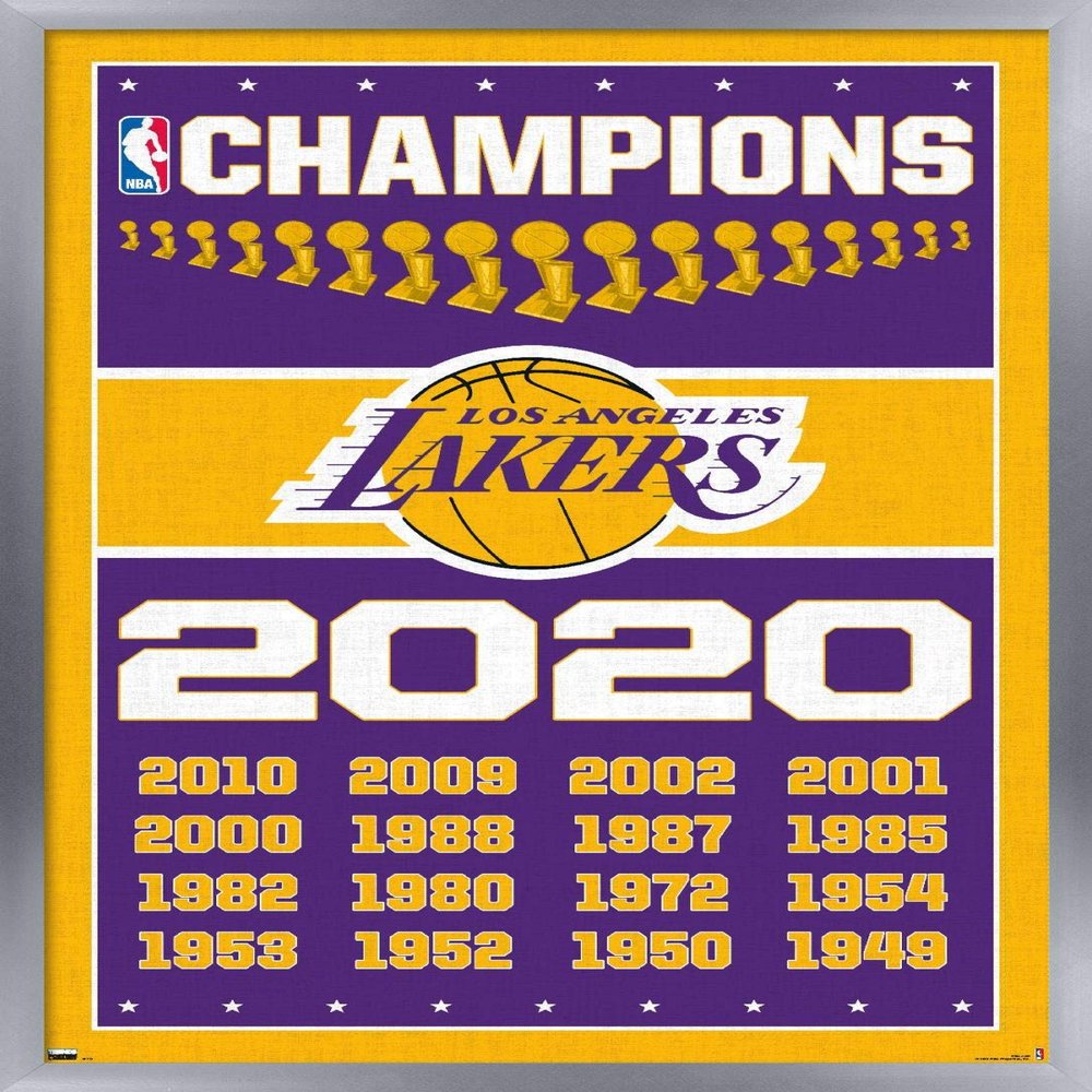 NBA Los Angeles Lakers - Champions 20 Wall Poster, 34L" x 22.4W", Silver Framed Version