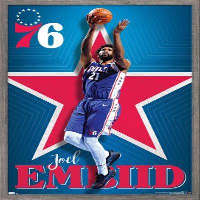 NBA Philadelphia 76ers - Joel Embiid 20 Wall Poster, 22.4L" x 14.7W", Barnwood Framed Version