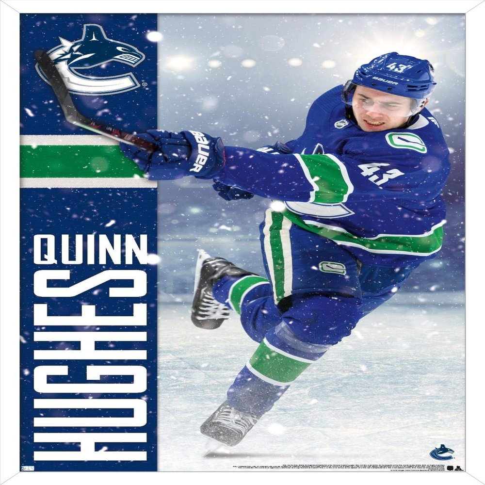 NHL Vancouver Canucks - Quinn Hughes 20 Wall Poster, 22.4L x 14.7W, White Framed Version