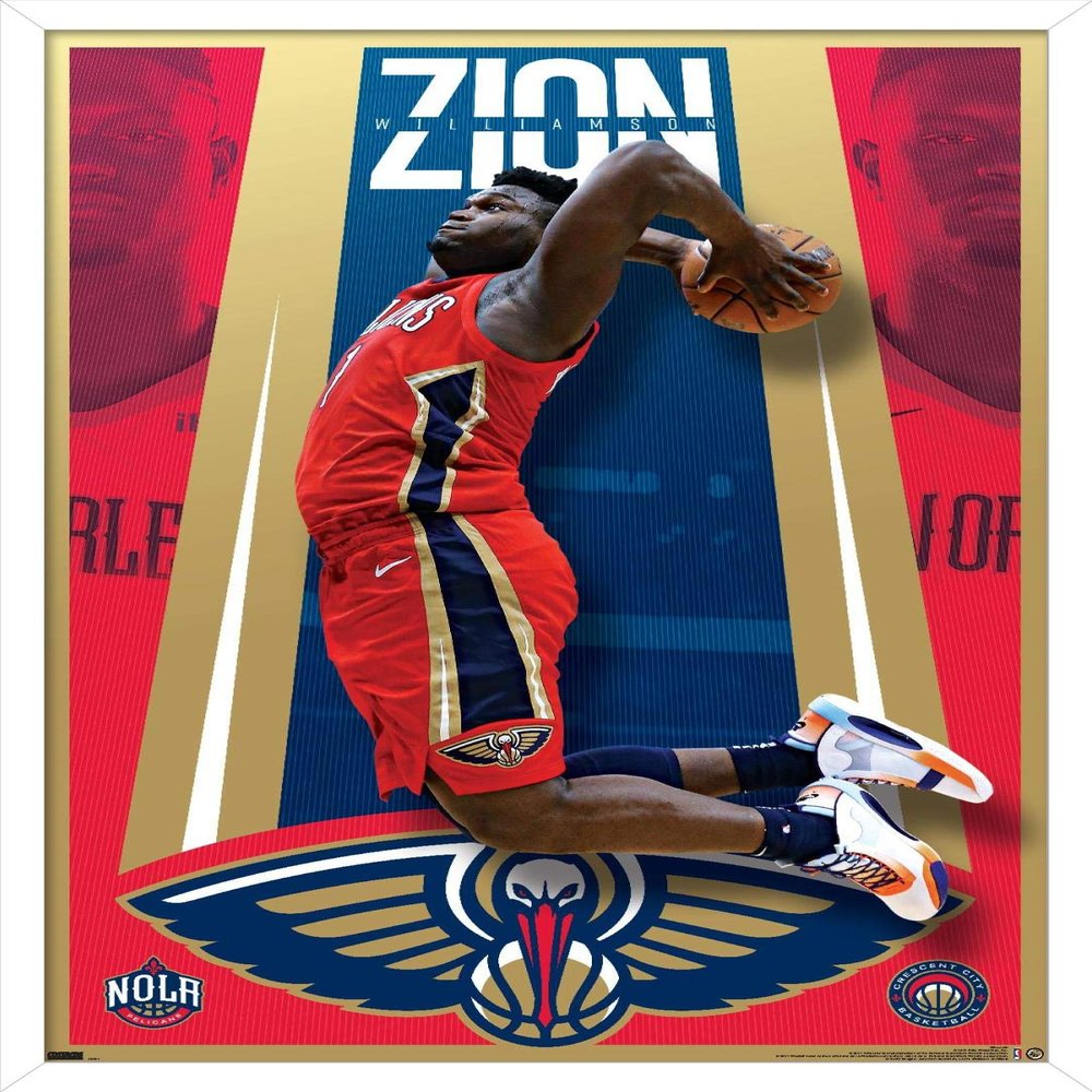 Trends International NBA New Orleans Pelicans - Zion Williamson 20 Wall Poster, 34L x 22.4W, White Framed Version