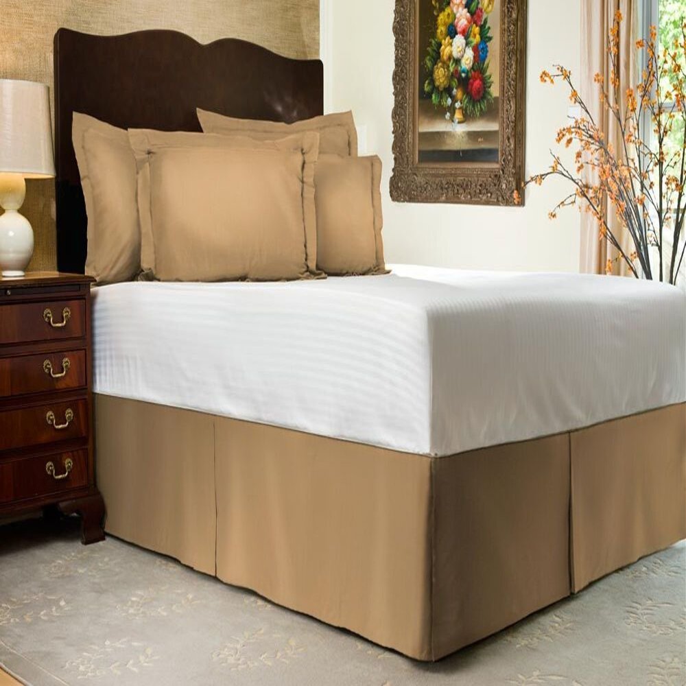 3 PC Premium Bed Skirt 100% Combed Cotton 600 Thread Counts Cal-King Size | Camel Pleated Dust Ruffle Bed Skirt Collection 16" Drop Length Pleated Styling (Bed Skirt with 2 Pillow Shams)