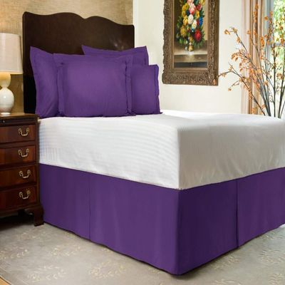 3 PC Premium Bed Skirt 100% Combed Cotton 600 Thread Counts King Size | Purple Pleated Dust Ruffle Bed Skirt Collection 20" Drop Length Pleated Styling (Bed Skirt with 2 Pillow Shams)