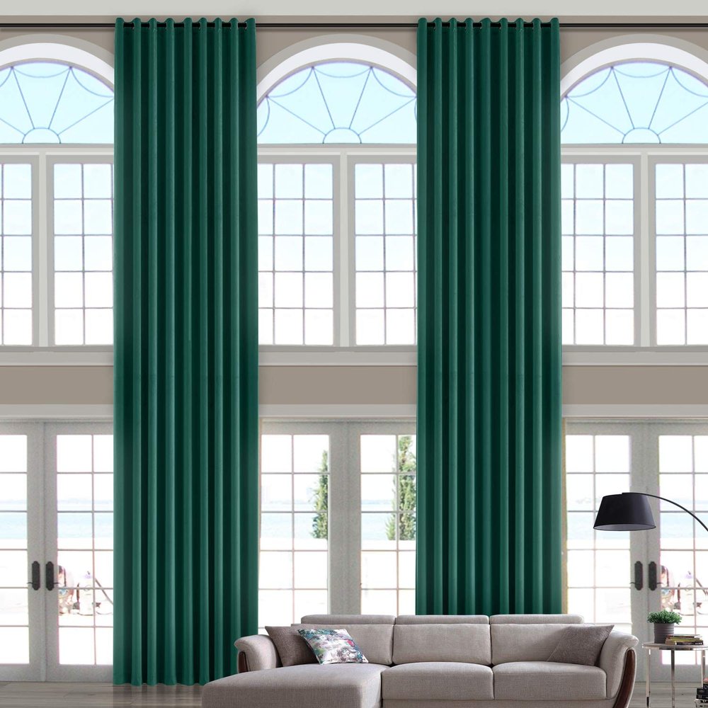 ChadMade 106 Wide x 180 Long Inches Velvet Curtain Grommet Top Extra Long Drape High Ceiling Drapery for Loft Living Room Home Movie Theater Stage Auditorium, Pine Green (1 Panel), Leon Collection