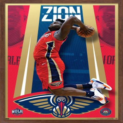 Trends International NBA New Orleans Pelicans - Zion Williamson 20 Wall Poster, 34L x 22.4W, Mahogany Framed Version