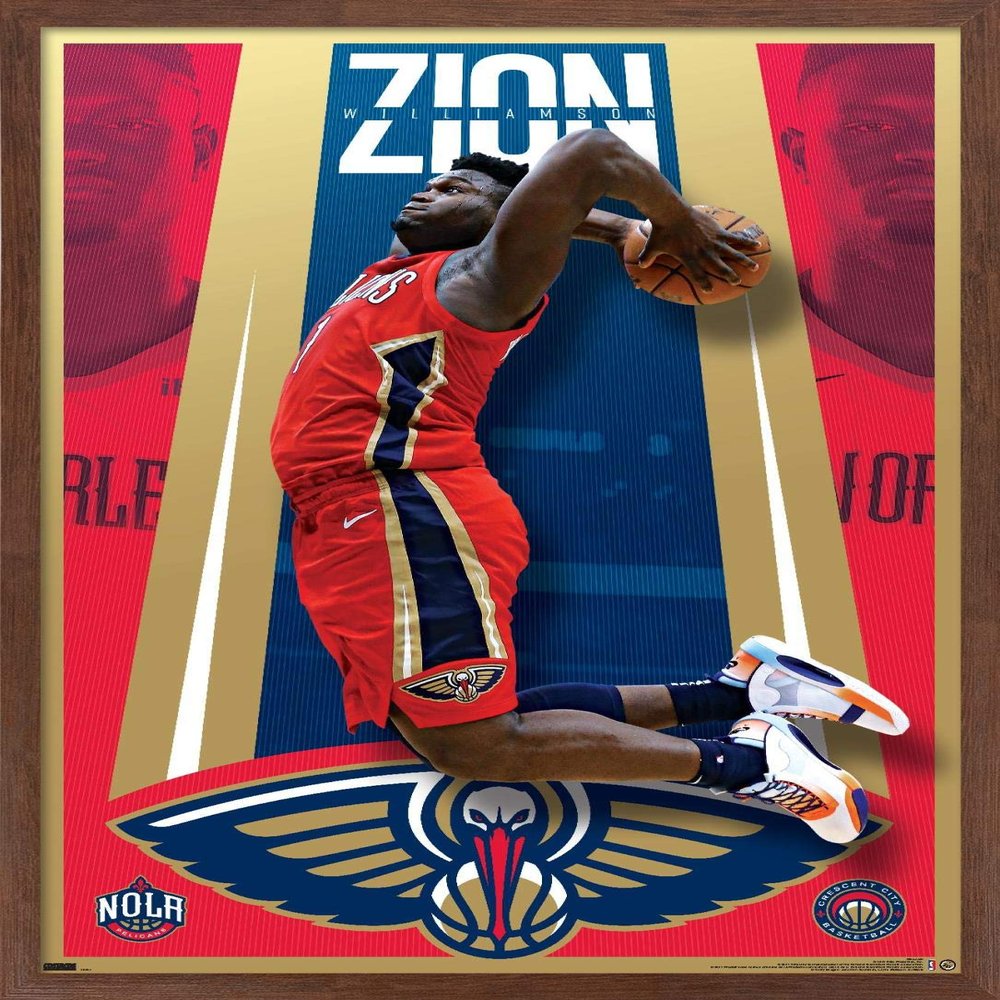 Trends International NBA New Orleans Pelicans - Zion Williamson 20 Wall Poster, 34L x 22.4W, Mahogany Framed Version