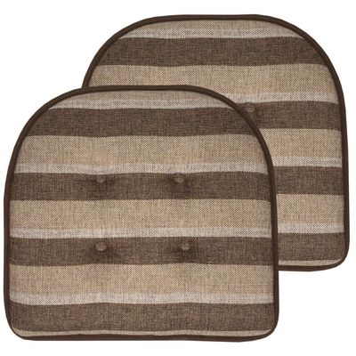 Sweet Home Collection Chair Cushion Memory Foam Pads Tufted Slip Non Skid Rubber Back U-Shaped 17" x 16" Seat Cover, 2 Count (Pack of 1), Bradford Chocolate/Beige