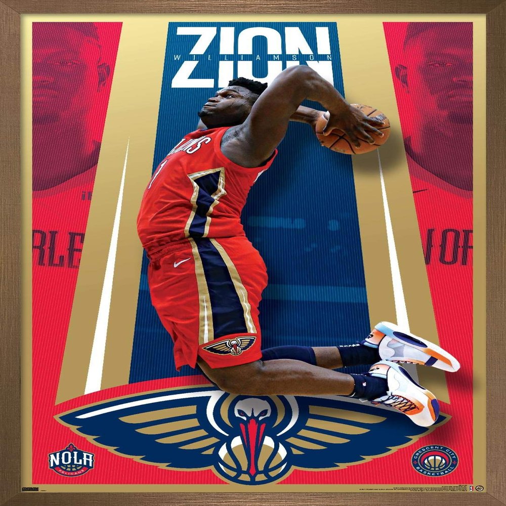 Trends International NBA New Orleans Pelicans - Zion Williamson 20 Wall Poster, 34L x 22.4W, Bronze Framed Version
