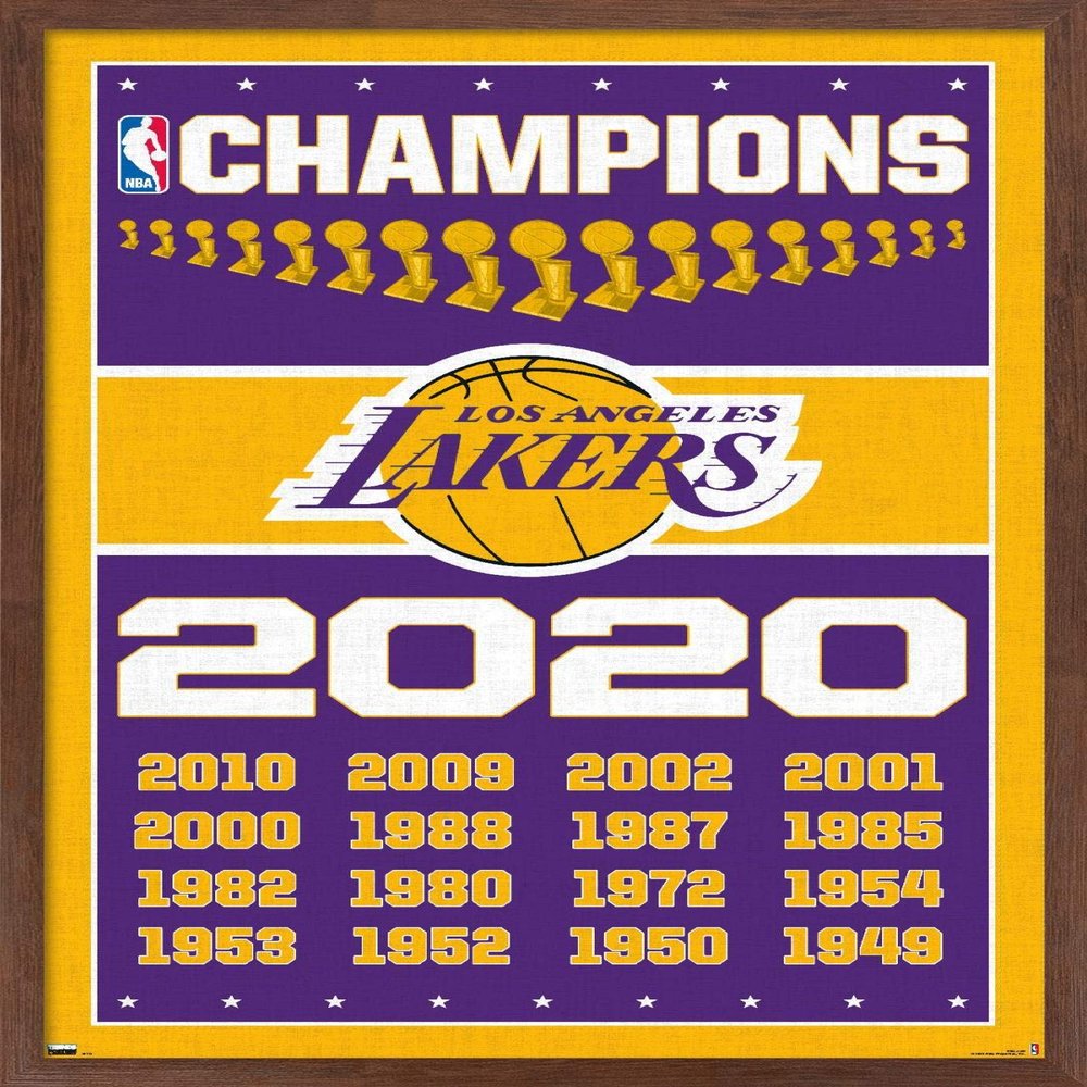 NBA Los Angeles Lakers - Champions 20 Wall Poster, 34L" x 22.4W", Mahogany Framed Version