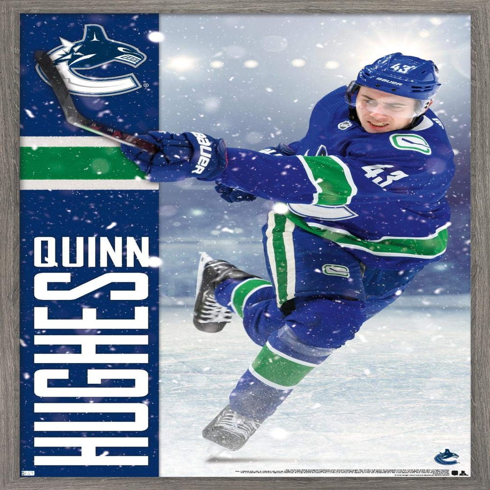 NHL Vancouver Canucks - Quinn Hughes 20 Wall Poster, 22.4L x 14.7W, Barnwood Framed Version