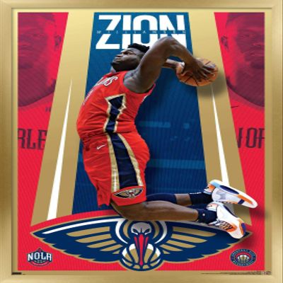 Trends International NBA New Orleans Pelicans - Zion Williamson 20 Wall Poster, 34L x 22.4W, Gold Framed Version
