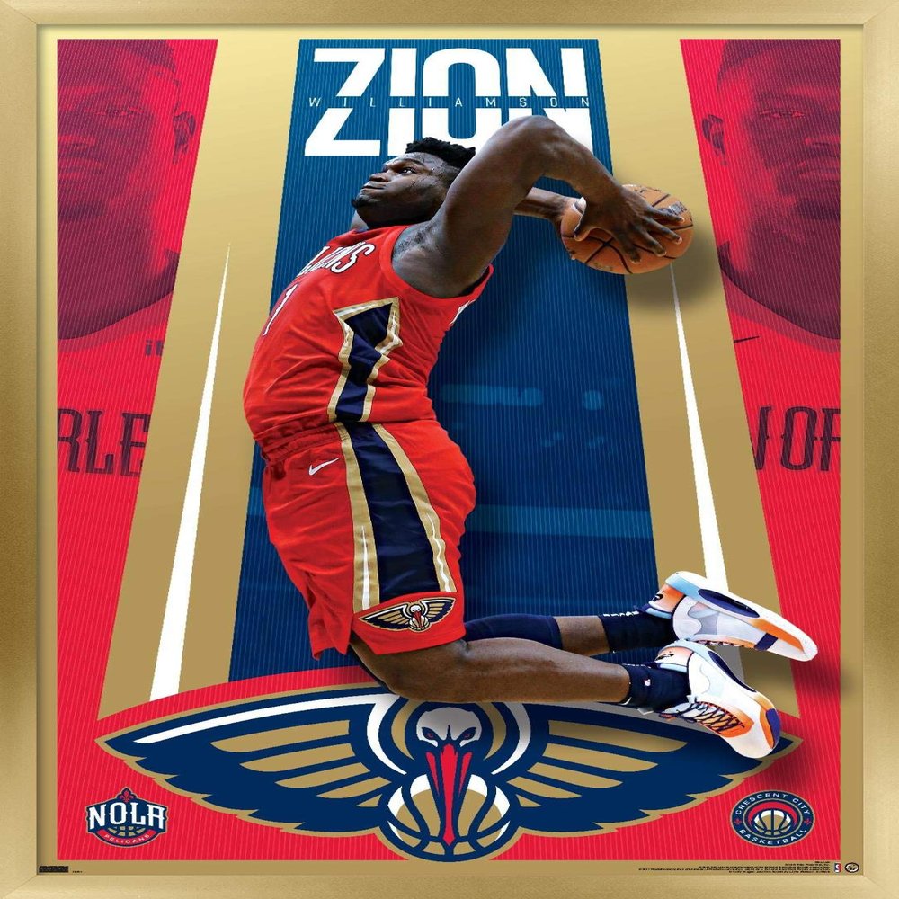 Trends International NBA New Orleans Pelicans - Zion Williamson 20 Wall Poster, 34L x 22.4W, Gold Framed Version