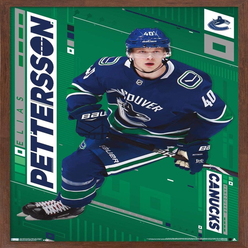 Trends International NHL Vancouver Canucks - Elias Pettersson 19 Wall Poster, 22.375" x 34", Mahogany Framed Version