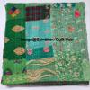 Beautiful Handmade Vintage Silk Sari Jari Patchwork Khambhadiya Kantha Quilt Reversible Bed Cover/Throw Blanket - Twin/Queen/King (Green, 60X90 inches) view 1