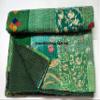 Beautiful Handmade Vintage Silk Sari Jari Patchwork Khambhadiya Kantha Quilt Reversible Bed Cover/Throw Blanket - Twin/Queen/King (Green, 60X90 inches) view 3