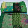 Beautiful Handmade Vintage Silk Sari Jari Patchwork Khambhadiya Kantha Quilt Reversible Bed Cover/Throw Blanket - Twin/Queen/King (Green, 60X90 inches) view 4