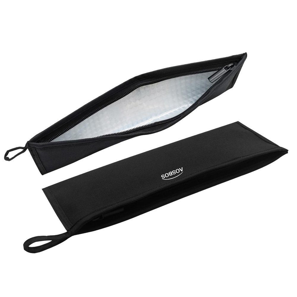 Aosbos Reusable Straws & Cutlery Pouch - Stainless Steel Straws & Chopsticks Case - Portable Travel Utensil Set - Black
