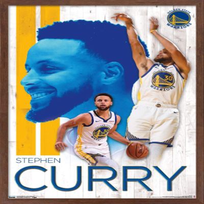 Trends International NBA Golden State Warriors - Stephen Curry 19 Wall Poster, 22.375" x 34", Mahogany Framed Version