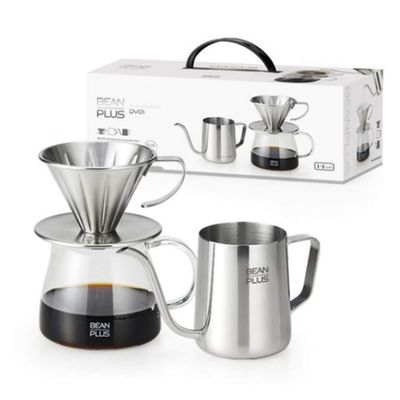 BEANPLUS All in One Coffee Hand Drip Set Stainless Dripper No Paper Filter
