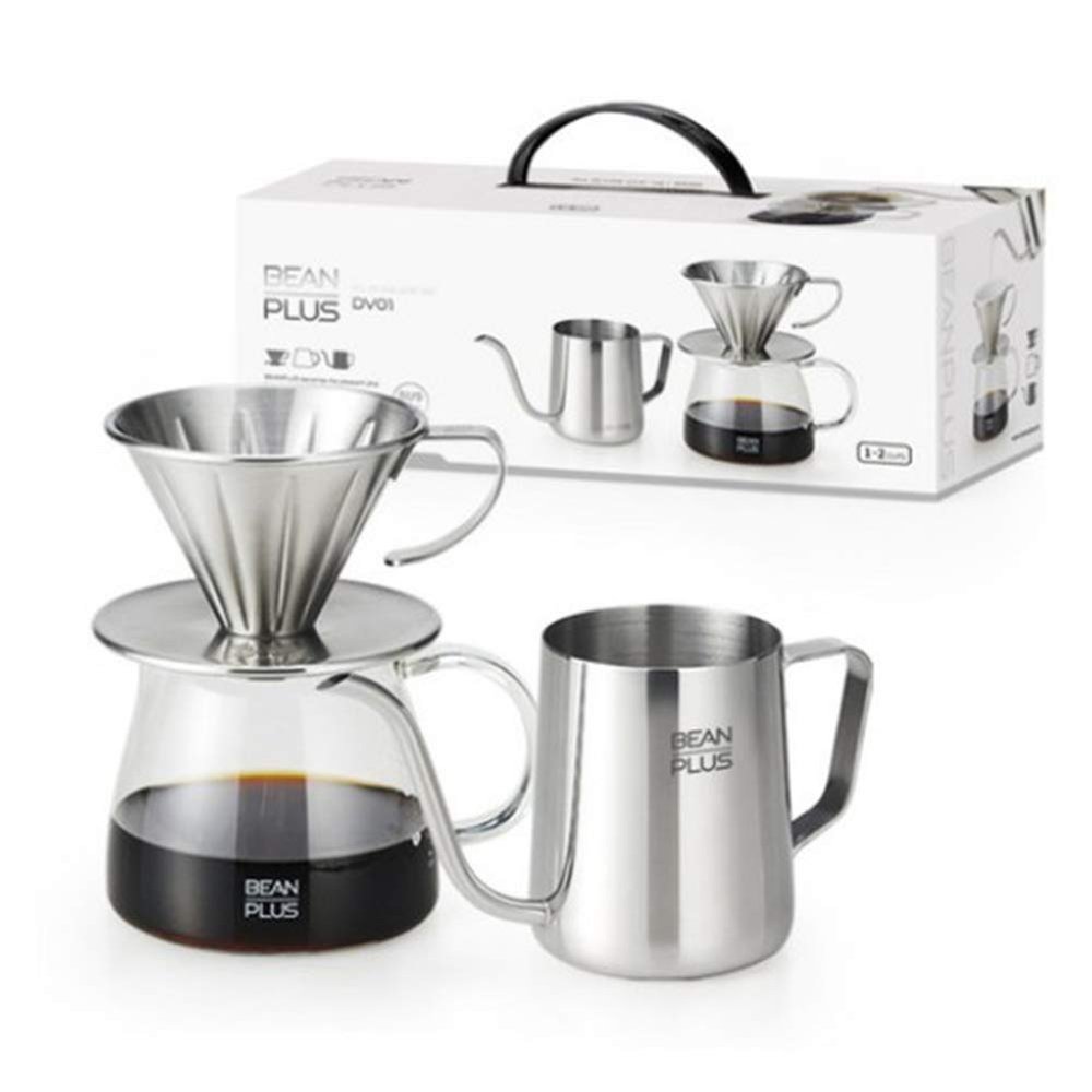 BEANPLUS All in One Coffee Hand Drip Set Stainless Dripper No Paper Filter