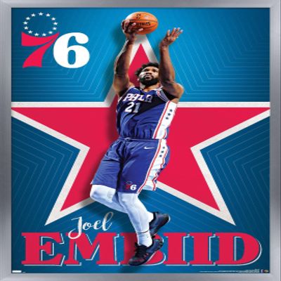 NBA Philadelphia 76ers - Joel Embiid 20 Wall Poster, 22.4L" x 14.7W", Silver Framed Version