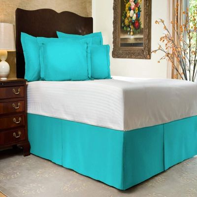 3 PC Premium Bed Skirt 100% Combed Cotton 600 Thread Counts Cal-King Size | Aqua Pleated Dust Ruffle Bed Skirt Collection 20" Drop Length Pleated Styling (Bed Skirt with 2 Pillow Shams)