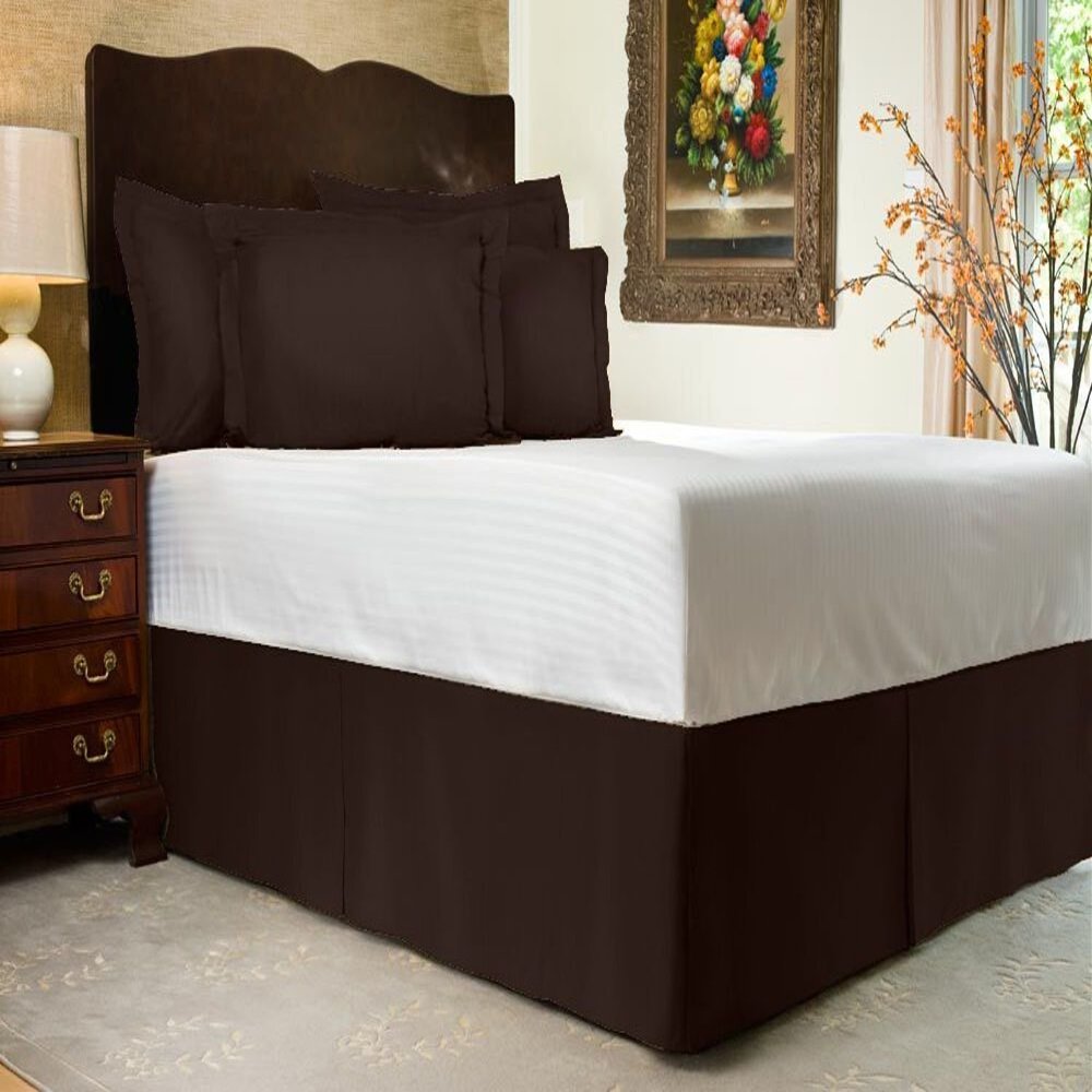 3 PC Premium Bed Skirt 100% Combed Cotton 600 Thread Counts King Size | Chocolate Pleated Dust Ruffle Bed Skirt Collection 20" Drop Length Pleated Styling (Bed Skirt with 2 Pillow Shams)