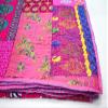 Beautiful Handmade Vintage Silk Sari Jari Patchwork Khambhadiya Kantha Quilt Reversible Bed Cover/Throw Blanket - Twin/Queen/King (Pink, 108X108 inches) view 3