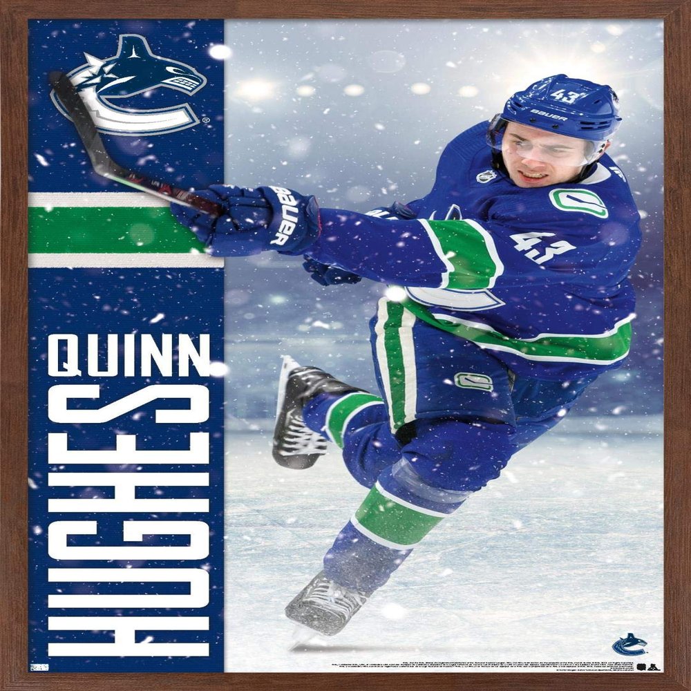 NHL Vancouver Canucks - Quinn Hughes 20 Wall Poster, 22.4L x 14.7W, Mahogany Framed Version