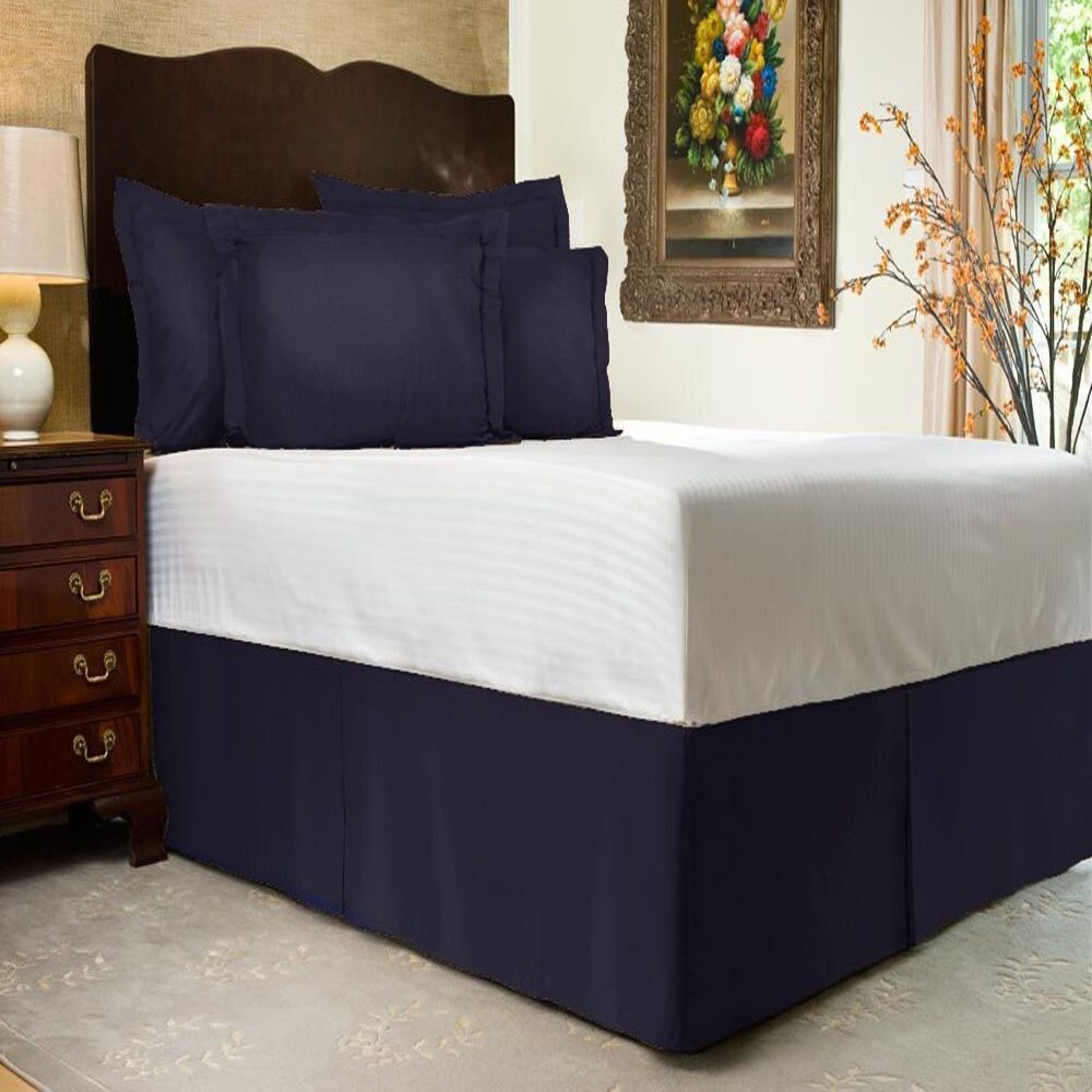 3 PC Premium Bed Skirt 100% Combed Cotton 600 Thread Counts King Size | Navy Pleated Dust Ruffle Bed Skirt Collection 20" Drop Length Pleated Styling (Bed Skirt with 2 Pillow Shams)
