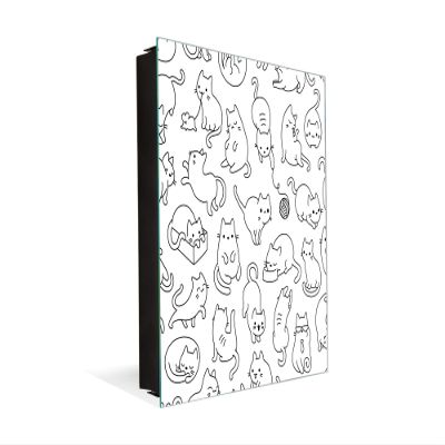 Concept Crystal 50 Keys Cabinet with Decorative Front Panel and Glass White Board K02 Cute Cats