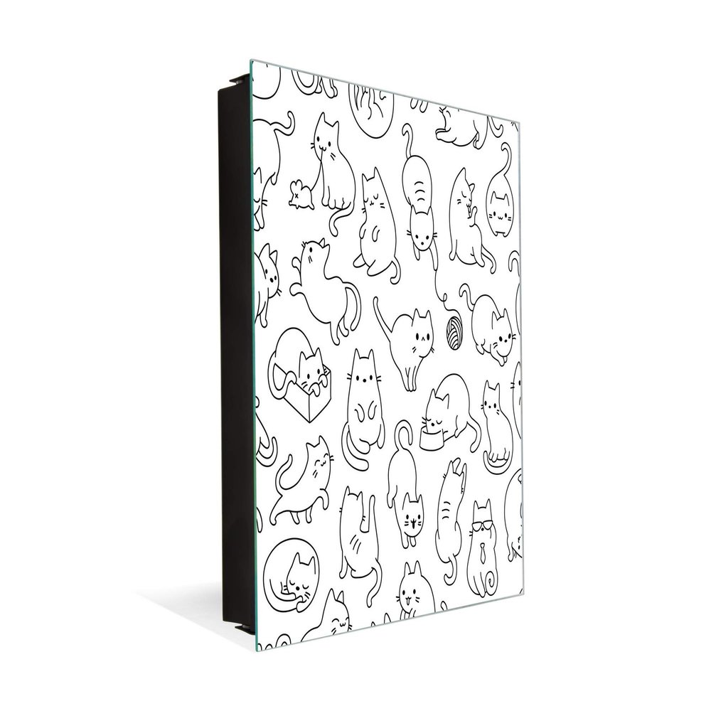 Concept Crystal 50 Keys Cabinet with Decorative Front Panel and Glass White Board K02 Cute Cats