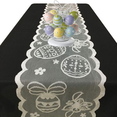 Lace Easter Table Runners 72 Inches Long - Spring Easter Eggs Table Runner - Easter Table Decorations for Home Dining Room - Easter Party Decorations and Supplies (White)